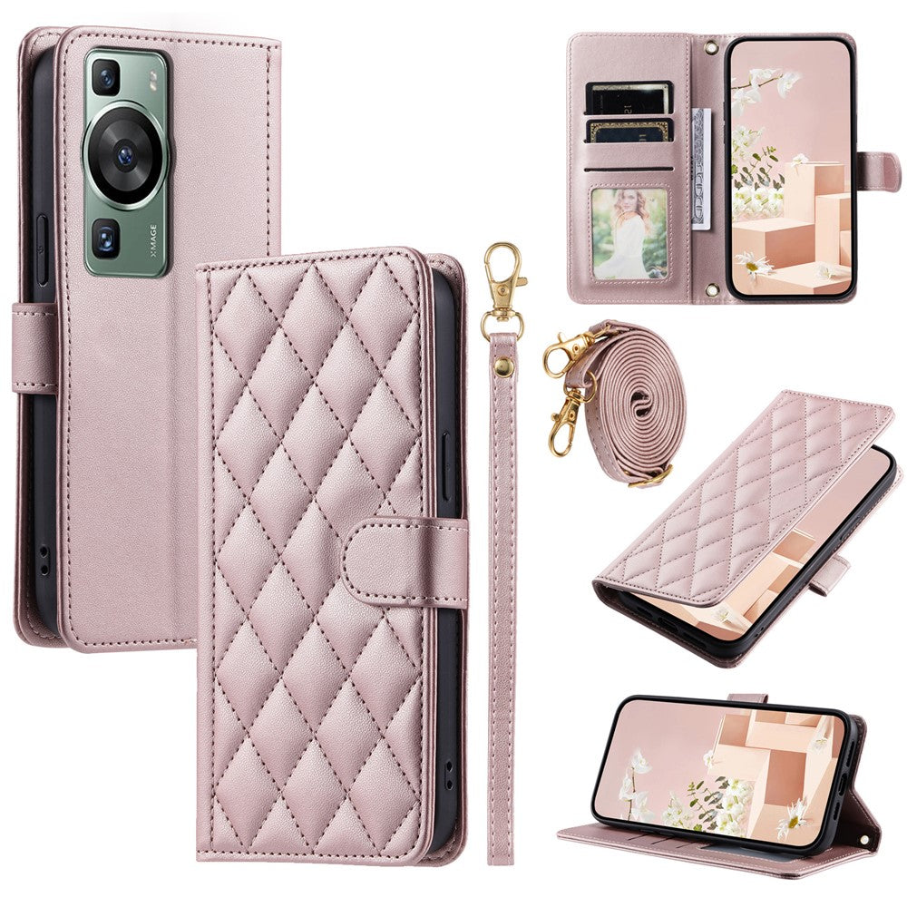 Huawei P60 / P60 Pro Plånboksfodral Lädermobilfodral Romb Rutmönster