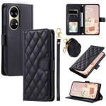 For Huawei P50 Pro 4G Case Rhombus Grid Crossbody Leather Phone Cover with Wallet