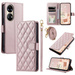 For Huawei P50 Pro 4G Case Rhombus Grid Crossbody Leather Phone Cover with Wallet