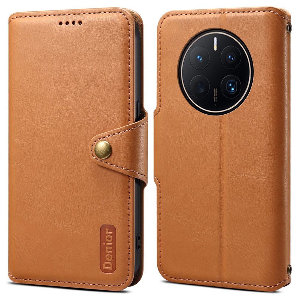 DENIOR For Huawei Mate 50 Pro 4G Wallet Case Cowhide Texture Leather + TPU Phone Cover