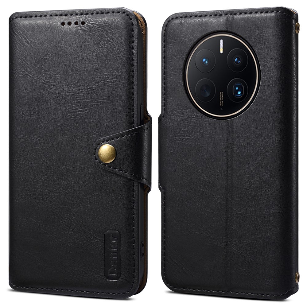 DENIOR For Huawei Mate 50 Pro 4G Wallet Case Cowhide Texture Leather + TPU Phone Cover