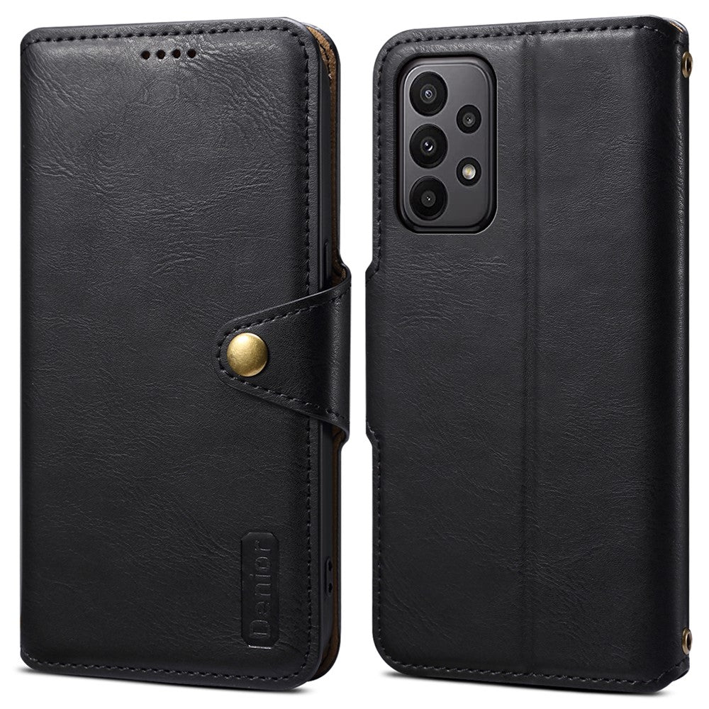 DENIOR För Samsung Galaxy A23 4G / A23 5G (Global Version) Läderfodral Plånboksfodral med Kohudstruktur