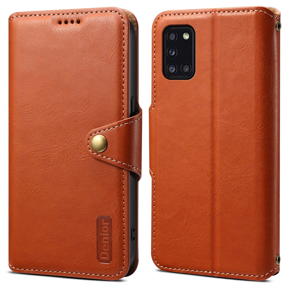 DENIOR For Samsung Galaxy A31 Case Cowhide Texture PU Leather Folio Flip Wallet Cover