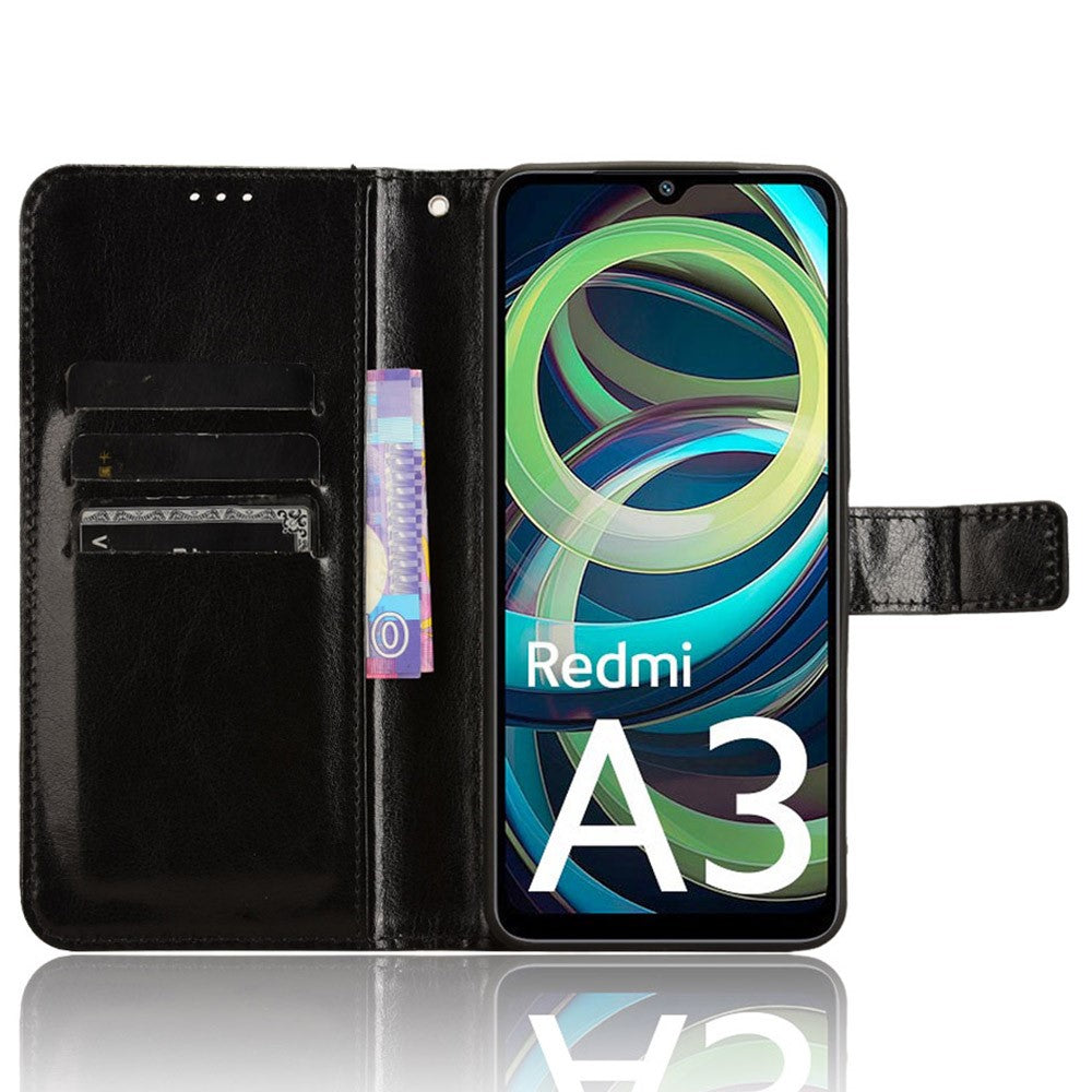 For Xiaomi Redmi A3 4G / Poco C61 4G Wallet Case Crazy Horse Texture Leather Phone Cover Viewing Stand