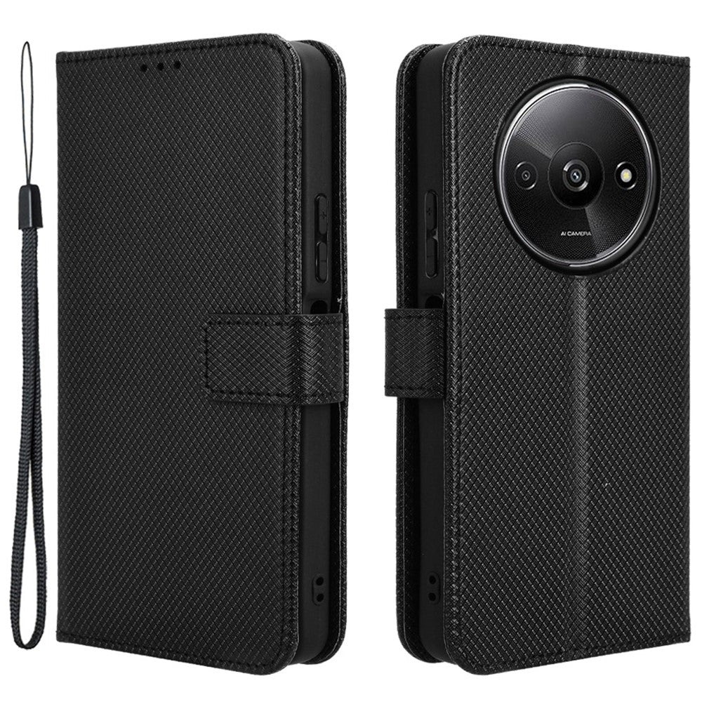 For Xiaomi Redmi A3 4G / Poco C61 4G Case Diamond Texture Flip Folio Leather Cell Phone Cover