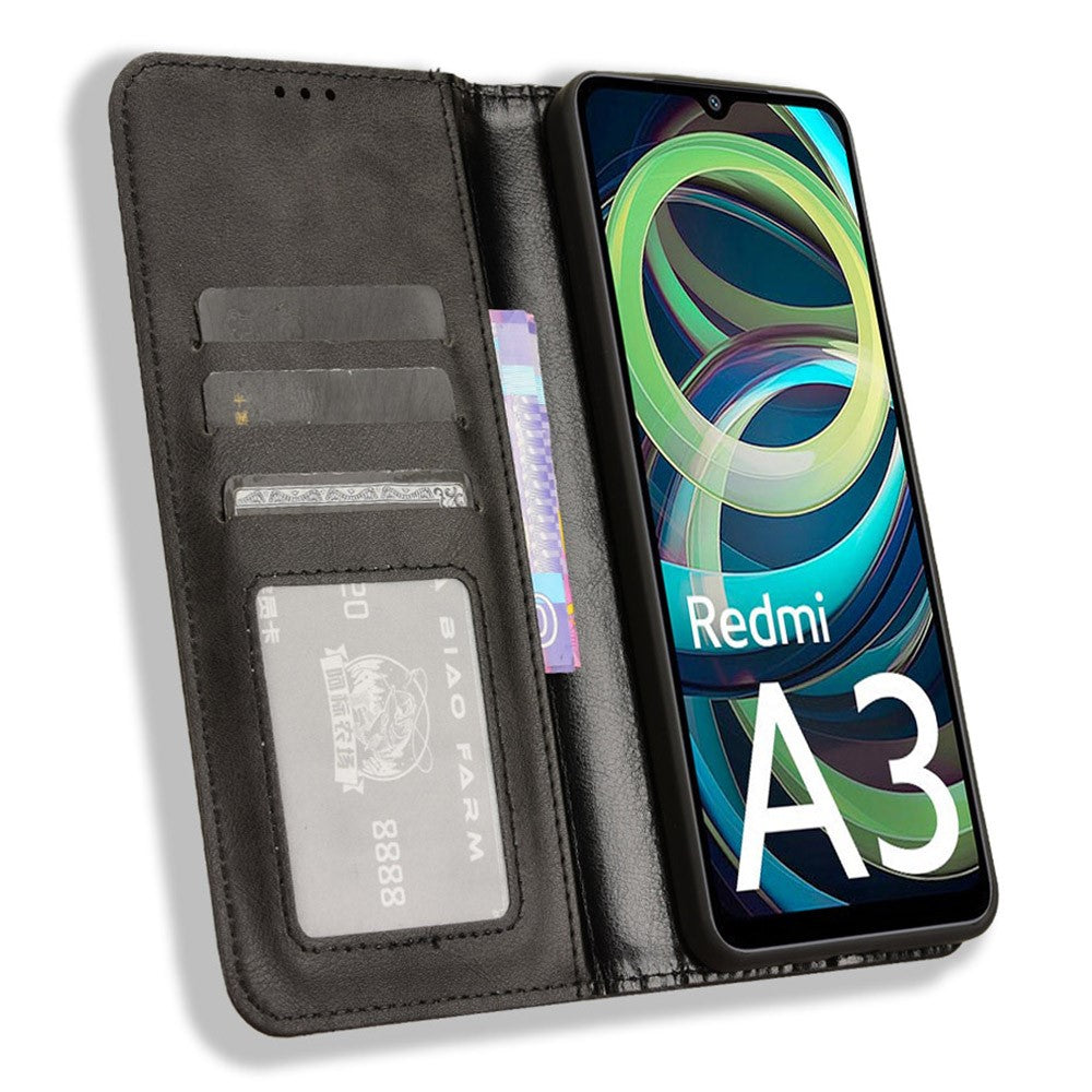 For Xiaomi Redmi A3 4G / Poco C61 4G Vintage Leather Case Folio Flip Wallet Phone Cover