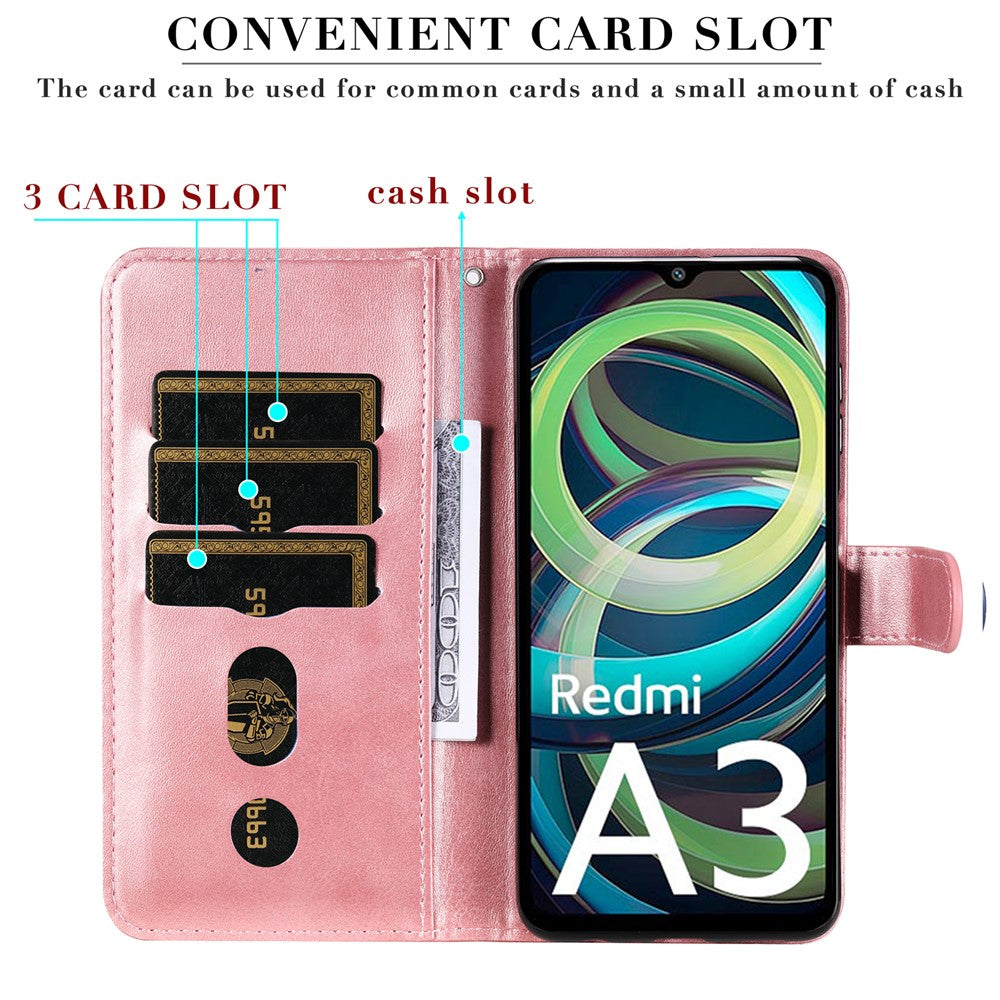 For Xiaomi Redmi A3 / Poco C61 4G Magnetic Case Zipper Pocket Phone Cover with Calf Texture