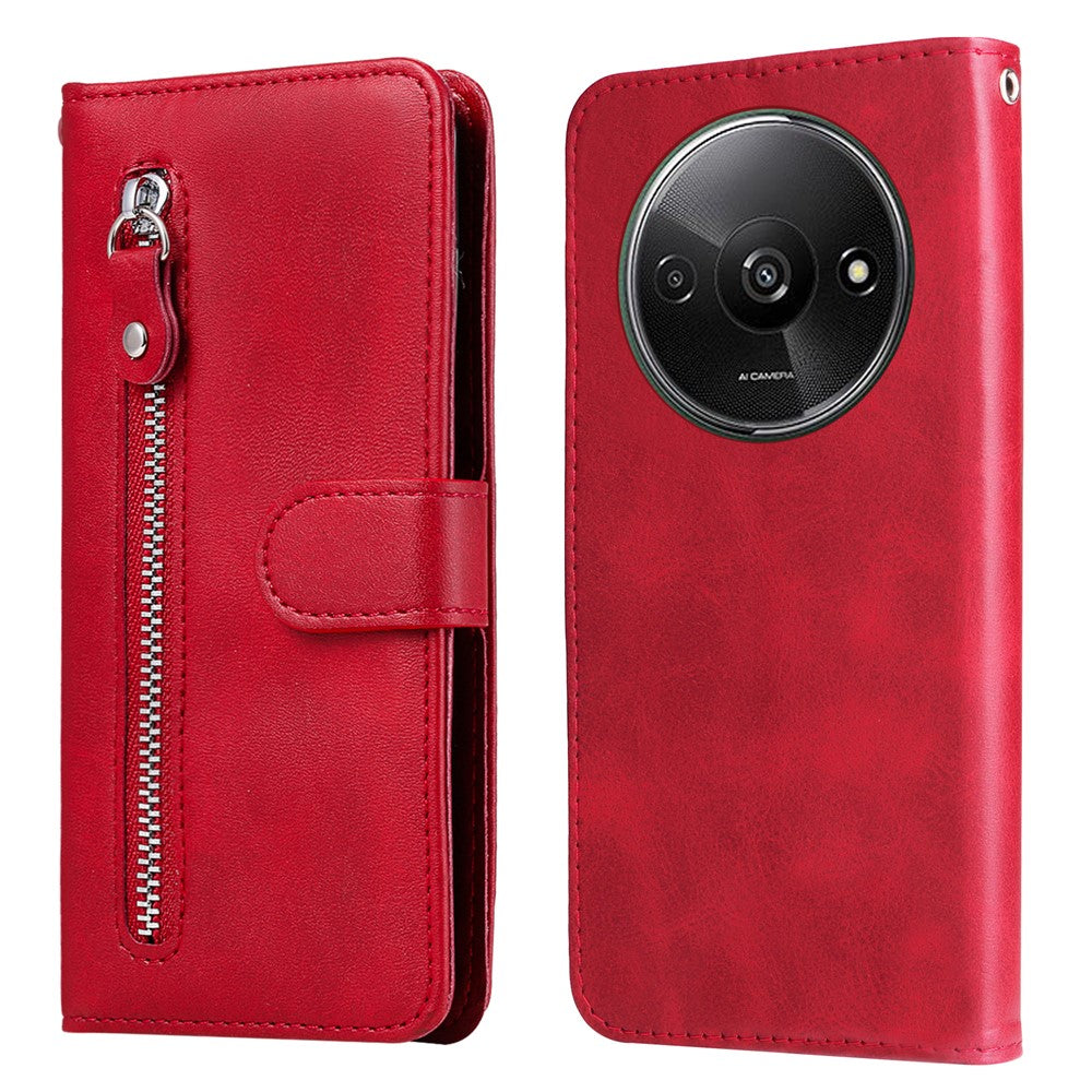 For Xiaomi Redmi A3 / Poco C61 4G Magnetic Case Zipper Pocket Phone Cover with Calf Texture