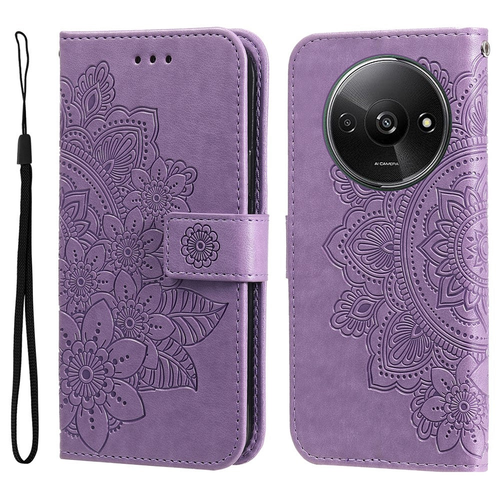 For Xiaomi Redmi A3 4G / Poco C61 4G Case Floral Pattern PU Leather Wallet Stand Phone Cover