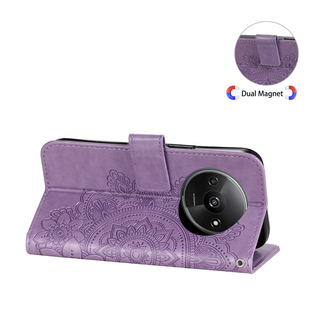 For Xiaomi Redmi A3 4G / Poco C61 4G Case Floral Pattern PU Leather Wallet Stand Phone Cover