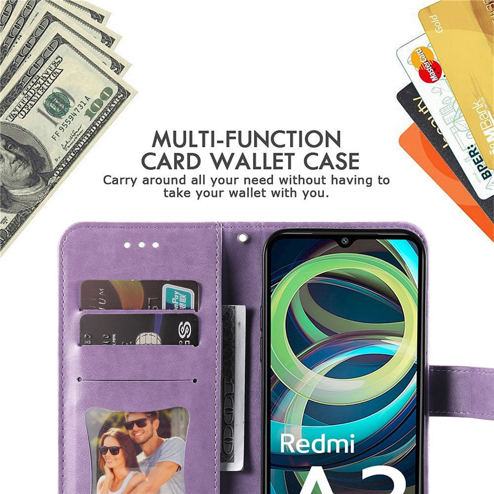 For Xiaomi Redmi A3 4G / Poco C61 4G Case Floral Pattern PU Leather Wallet Stand Phone Cover