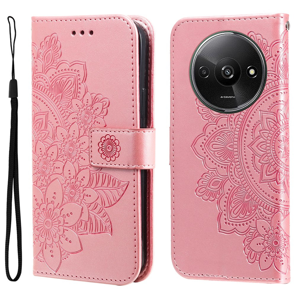 For Xiaomi Redmi A3 4G / Poco C61 4G Case Floral Pattern PU Leather Wallet Stand Phone Cover