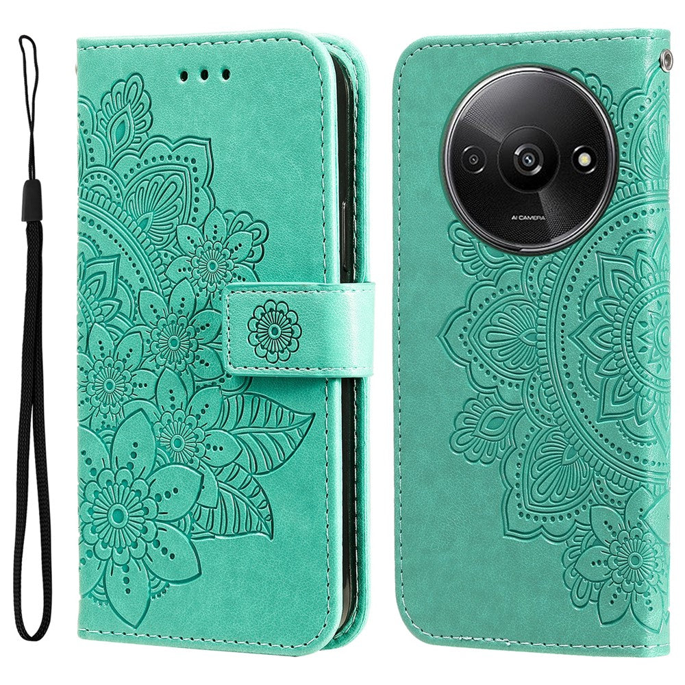 For Xiaomi Redmi A3 4G / Poco C61 4G Case Floral Pattern PU Leather Wallet Stand Phone Cover