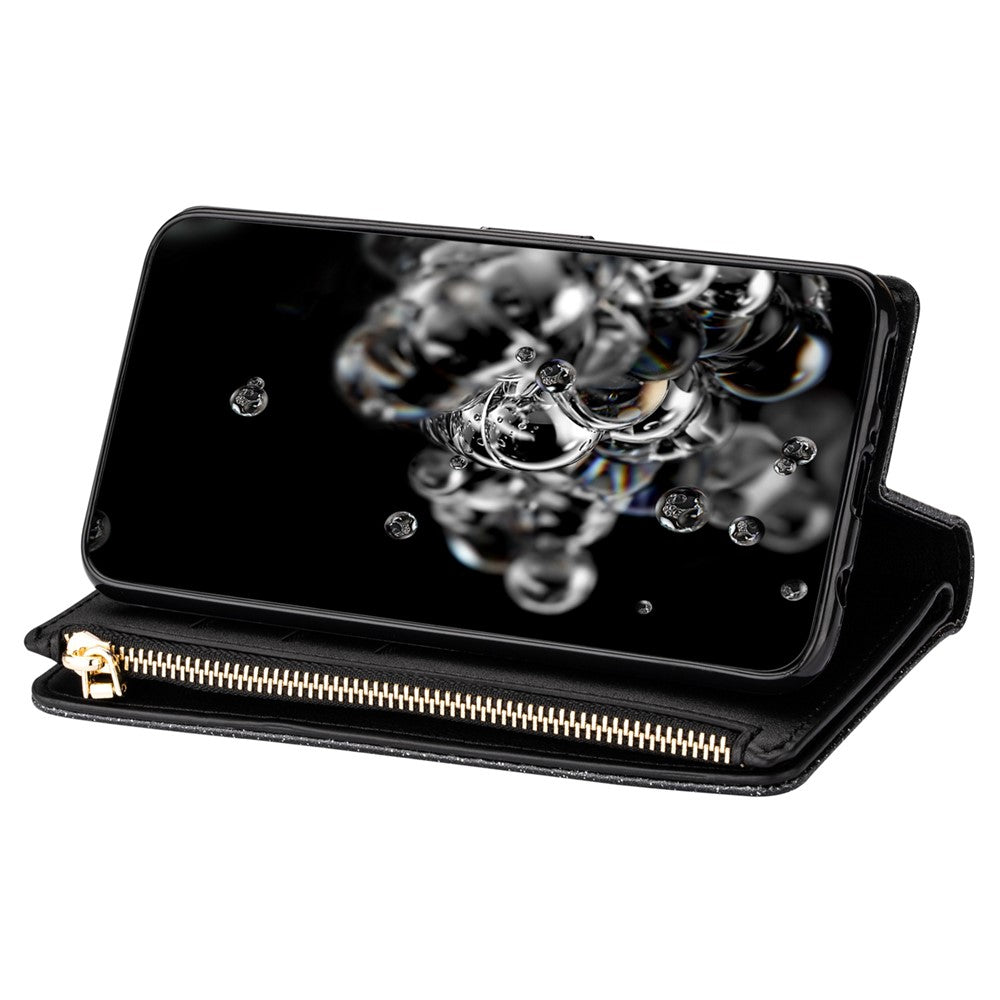 Xiaomi Redmi Note 13 5G-skal med dragkedja, plånbok i PU-läder, glitter, mobilskal