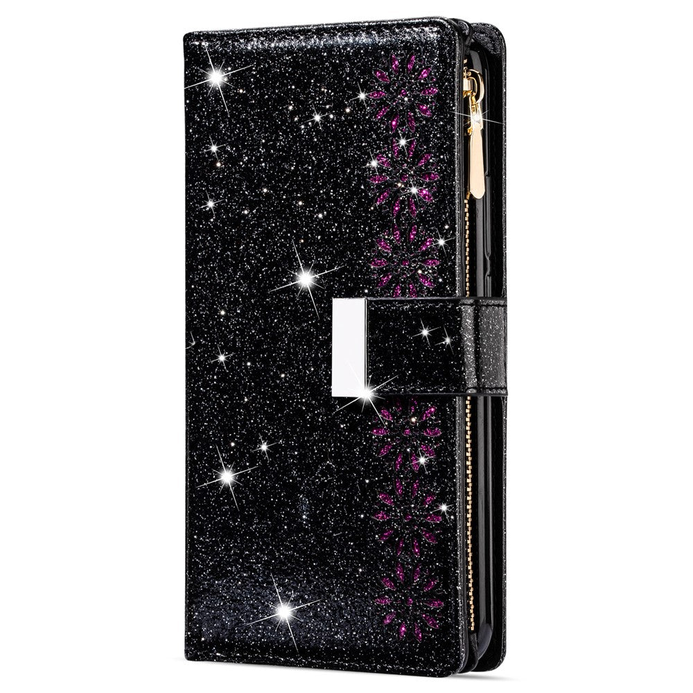 Xiaomi Redmi Note 13 5G-skal med dragkedja, plånbok i PU-läder, glitter, mobilskal