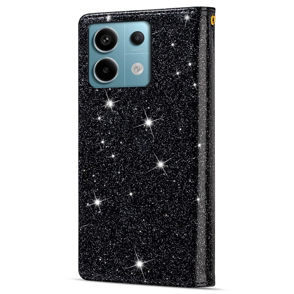 Xiaomi Redmi Note 13 5G-skal med dragkedja, plånbok i PU-läder, glitter, mobilskal
