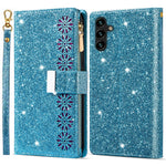 For Samsung Galaxy A15 4G / 5G Case Zipper Pocket PU Leather Wallet Glittery Phone Cover