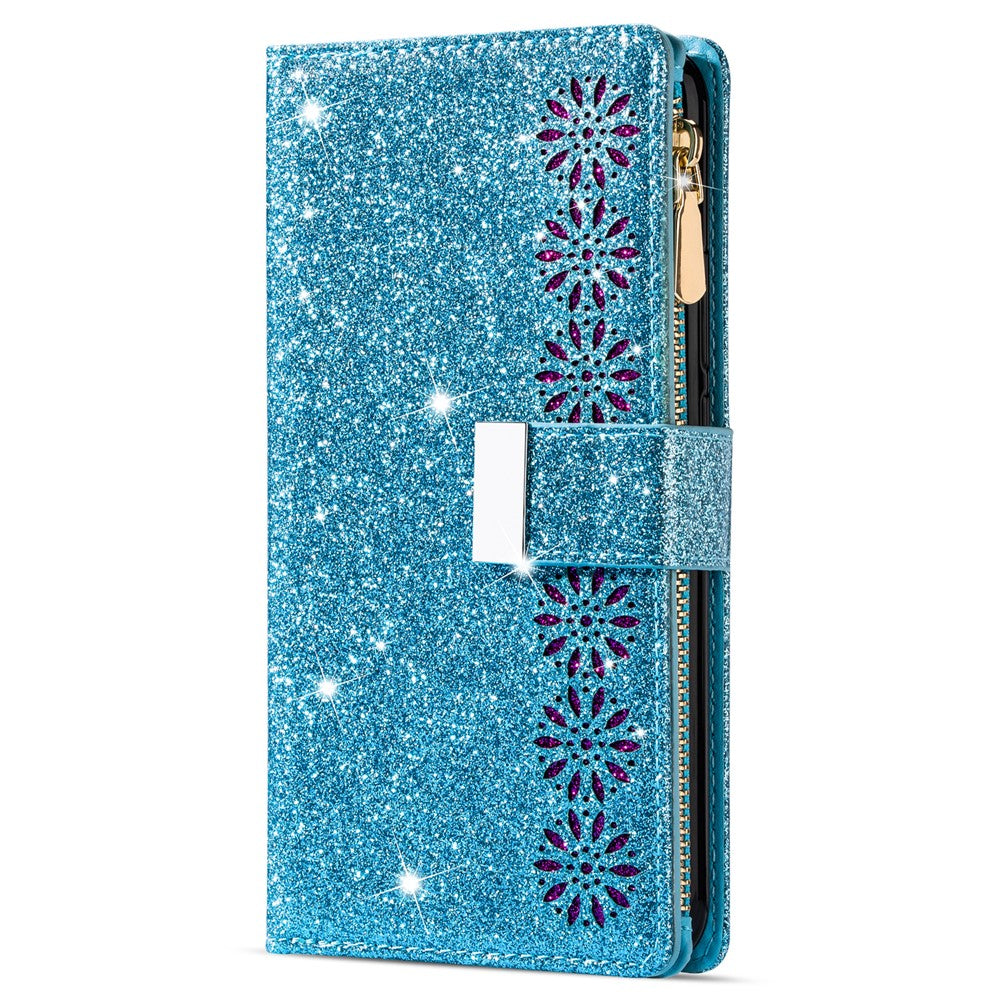 For Samsung Galaxy A15 4G / 5G Case Zipper Pocket PU Leather Wallet Glittery Phone Cover