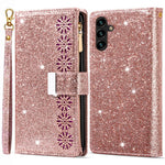 For Samsung Galaxy A15 4G / 5G Case Zipper Pocket PU Leather Wallet Glittery Phone Cover