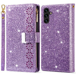 For Samsung Galaxy A15 4G / 5G Case Zipper Pocket PU Leather Wallet Glittery Phone Cover