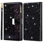 For Samsung Galaxy A15 4G / 5G Case Zipper Pocket PU Leather Wallet Glittery Phone Cover