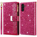 For Samsung Galaxy A15 4G / 5G Case Zipper Pocket PU Leather Wallet Glittery Phone Cover