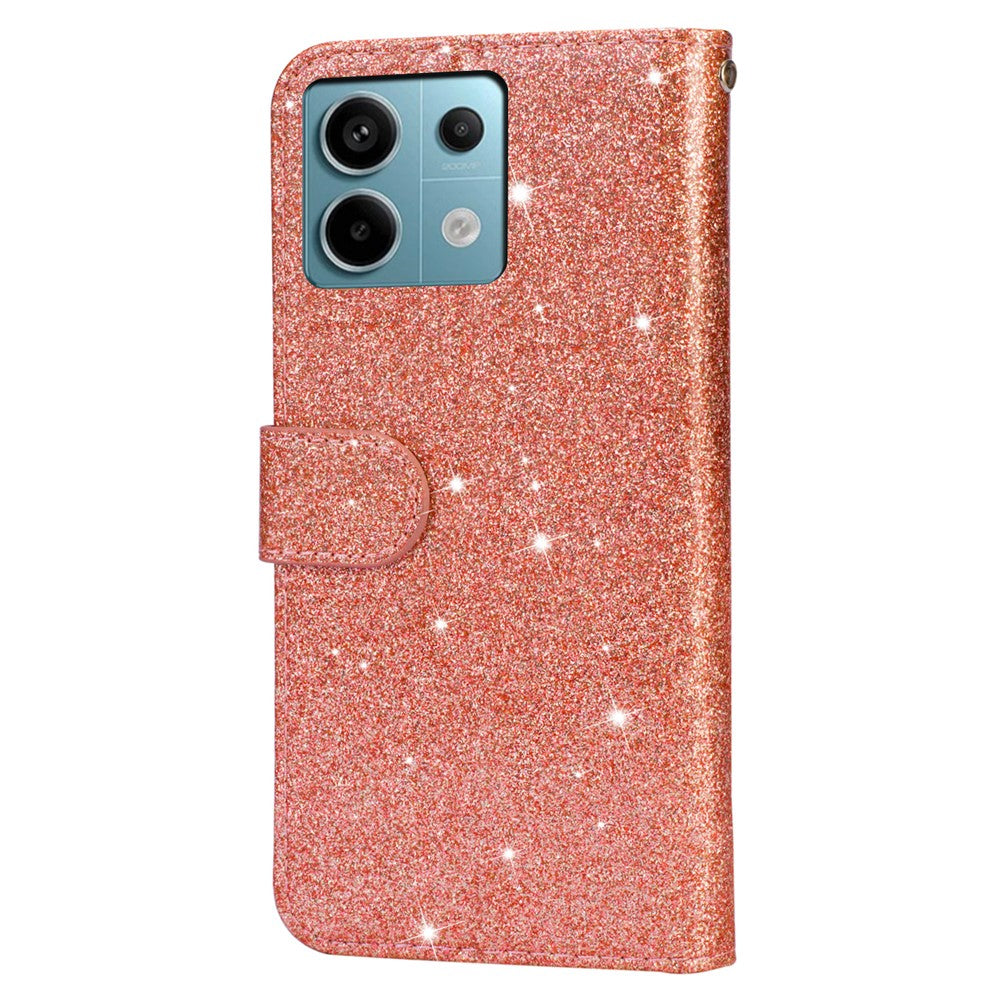 For Xiaomi Redmi Note 13 5G Case Stand Glitter Phone Leather Cover Zipper Pocket