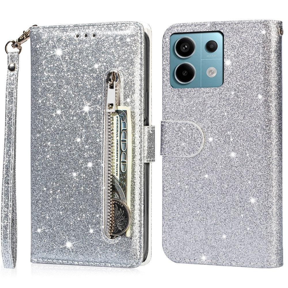 For Xiaomi Redmi Note 13 Pro 5G / Poco X6 5G Case Glitter Zipper Leather Cover with Wallet