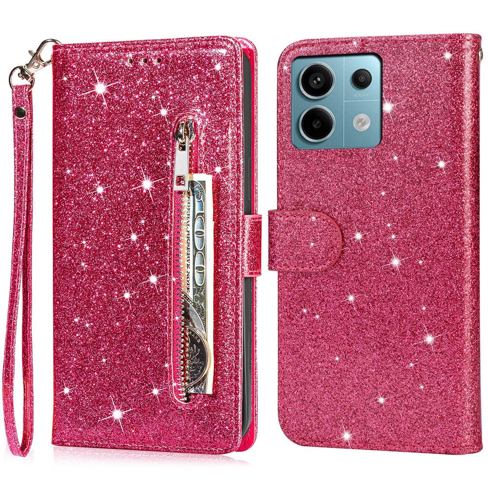 For Xiaomi Redmi Note 13 Pro 5G / Poco X6 5G Case Glitter Zipper Leather Cover with Wallet