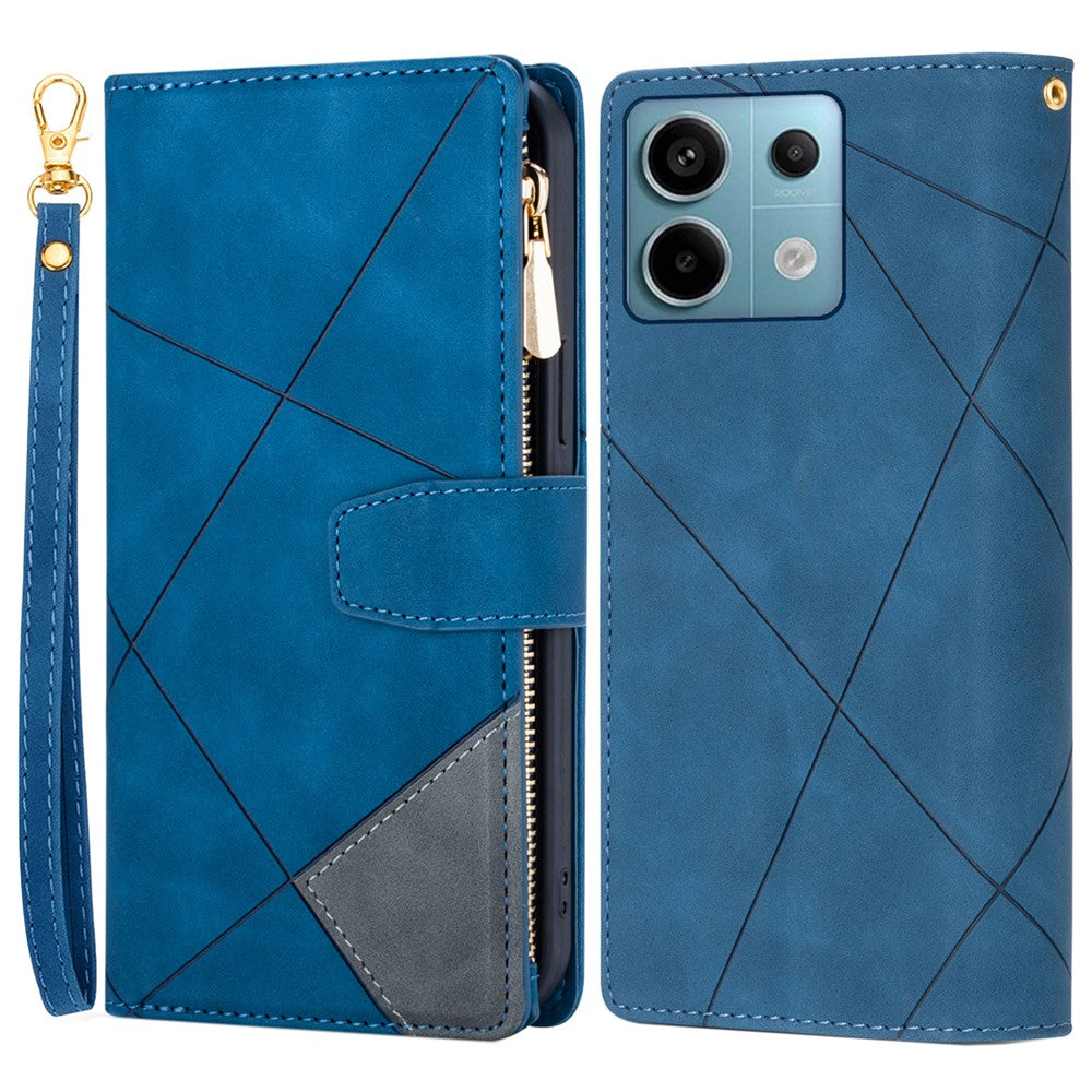 Color Splicing Case for Xiaomi Redmi Note 13 5G Phone Cover Zipper Pocket Wallet Shell