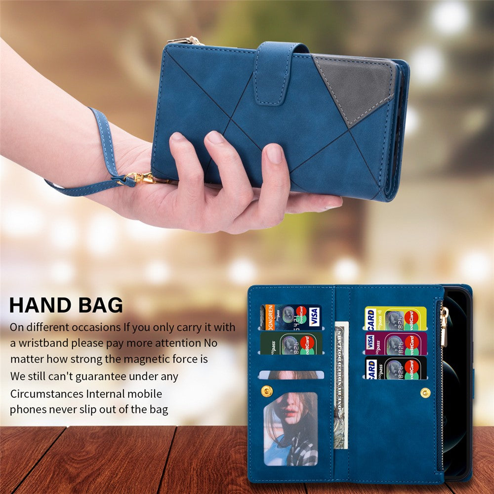 Color Splicing Case for Xiaomi Redmi Note 13 5G Phone Cover Zipper Pocket Wallet Shell