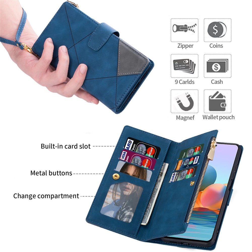 Color Splicing Case for Xiaomi Redmi Note 13 5G Phone Cover Zipper Pocket Wallet Shell
