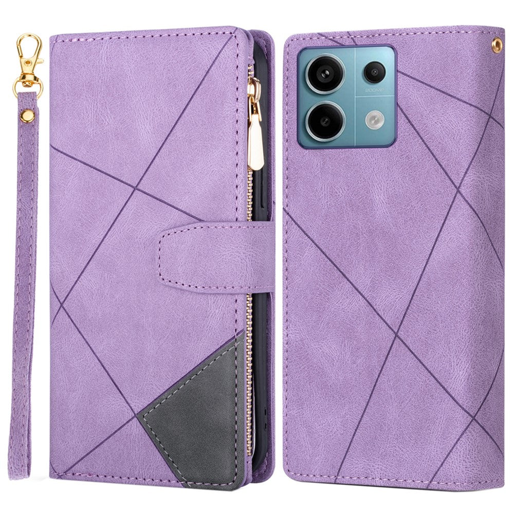 Color Splicing Case for Xiaomi Redmi Note 13 5G Phone Cover Zipper Pocket Wallet Shell