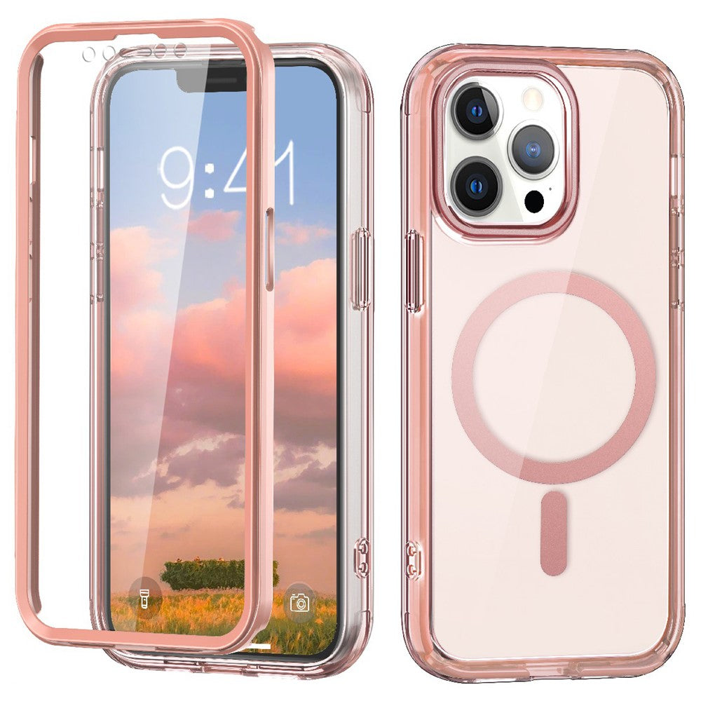 Til iPhone 12 / 12 Pro etui kompatibelt med MagSafe PC + TPU gennemsigtigt telefoncover med PET skærmfilm