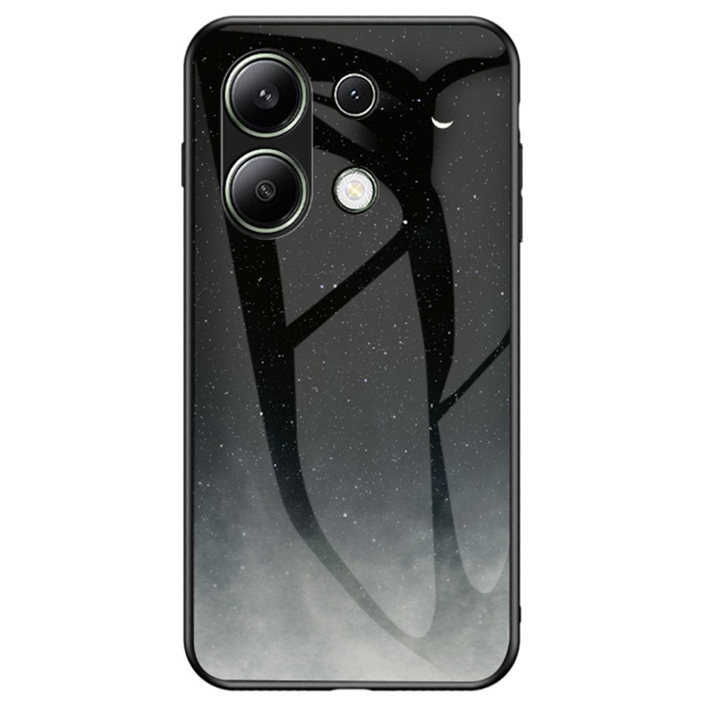 Xiaomi Redmi Note 13 4G-skal med stjärnhimmelmönster och tryck i härdat glas.