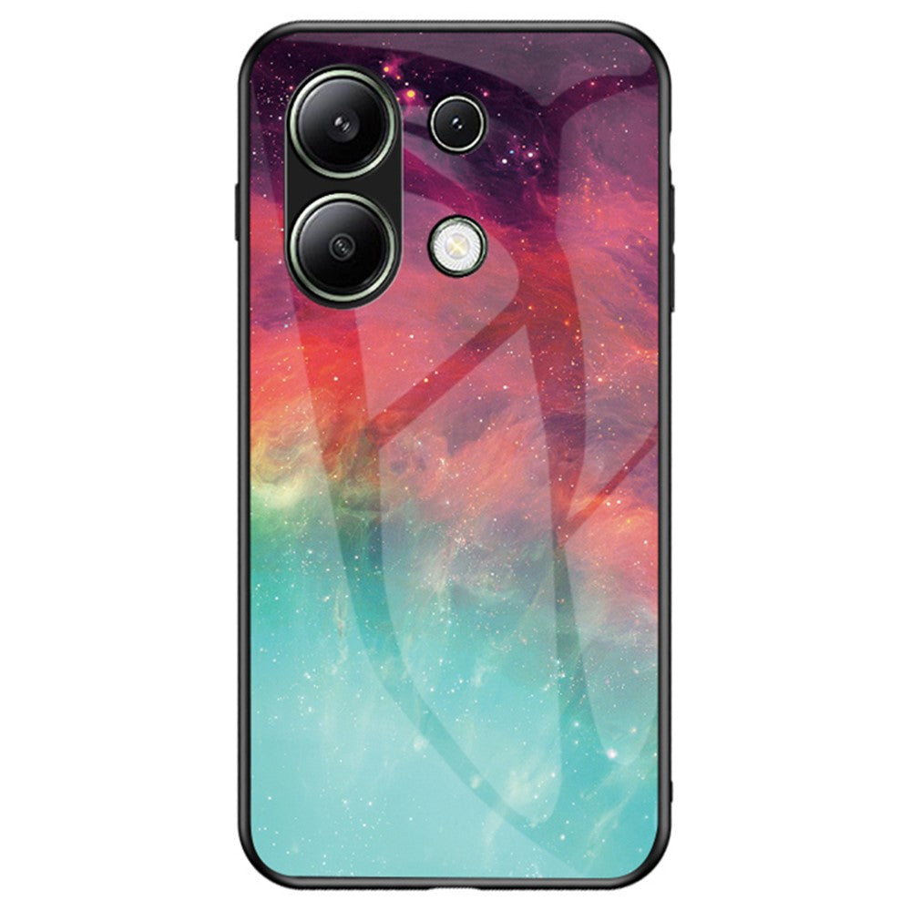 Xiaomi Redmi Note 13 4G-skal med stjärnhimmelmönster och tryck i härdat glas.