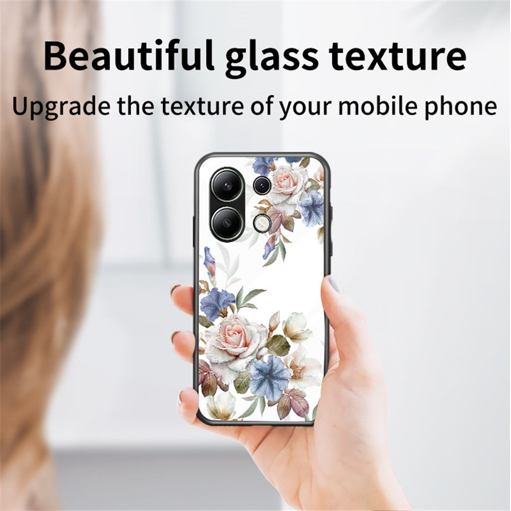 Xiaomi Redmi Note 13 4G-skal med härdat glas, mönstertryck och mobilskal med ringstöd