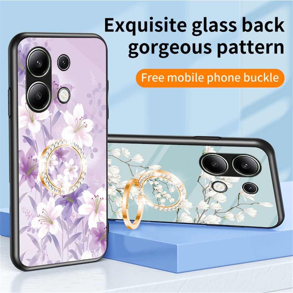 Xiaomi Redmi Note 13 4G-skal med härdat glas, mönstertryck och mobilskal med ringstöd