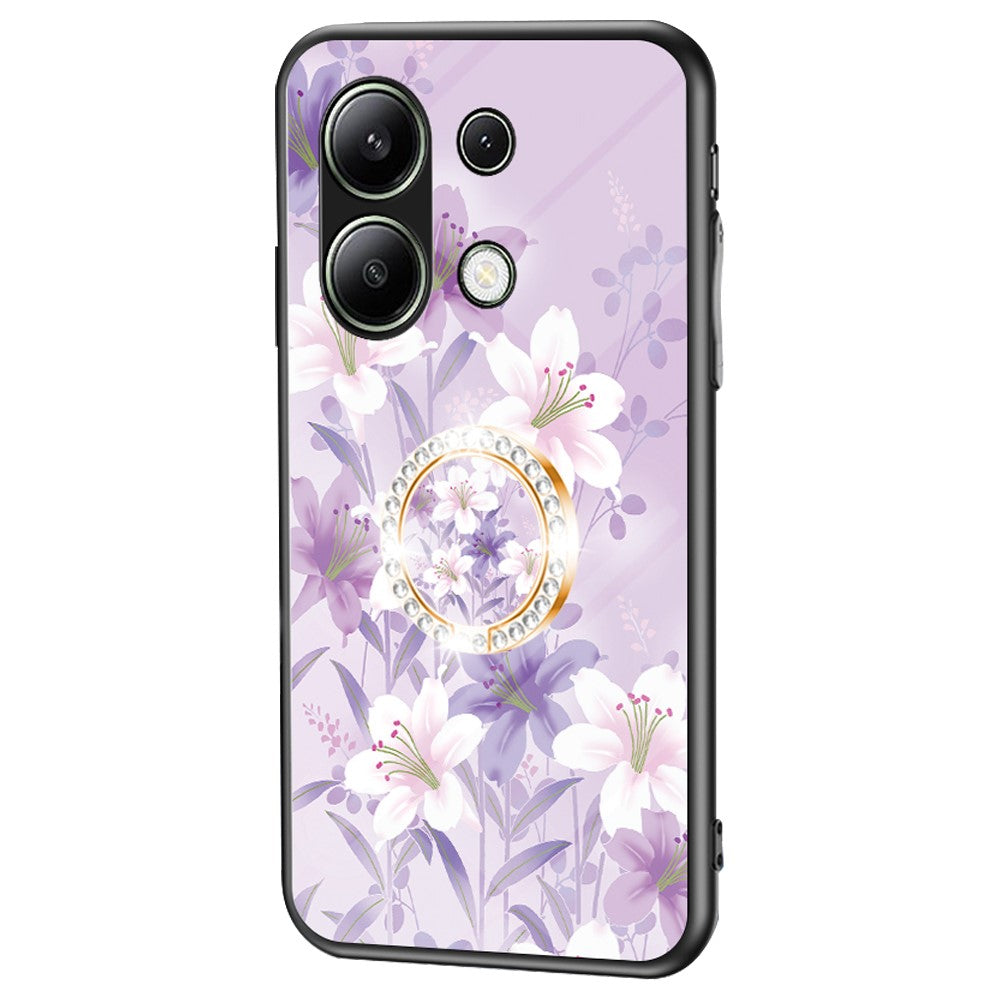 Xiaomi Redmi Note 13 4G-skal med härdat glas, mönstertryck och mobilskal med ringstöd