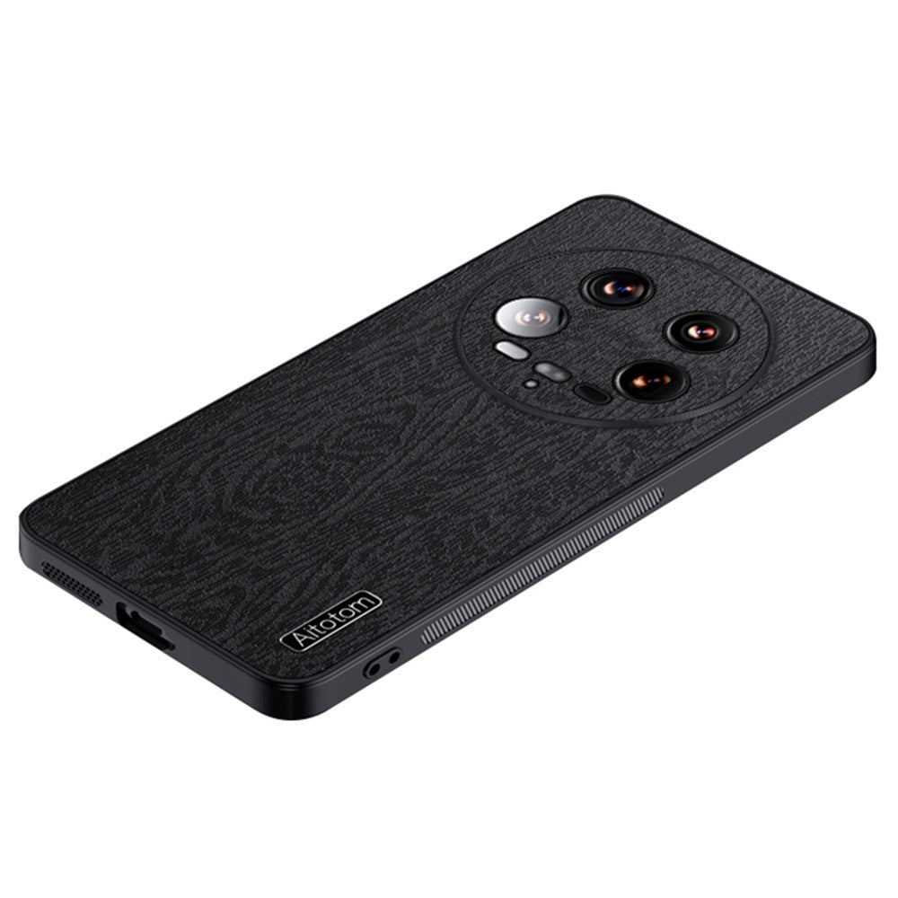 Xiaomi 14 Ultra-skal med PU-läderbeläggning av PC+TPU och trästruktur.