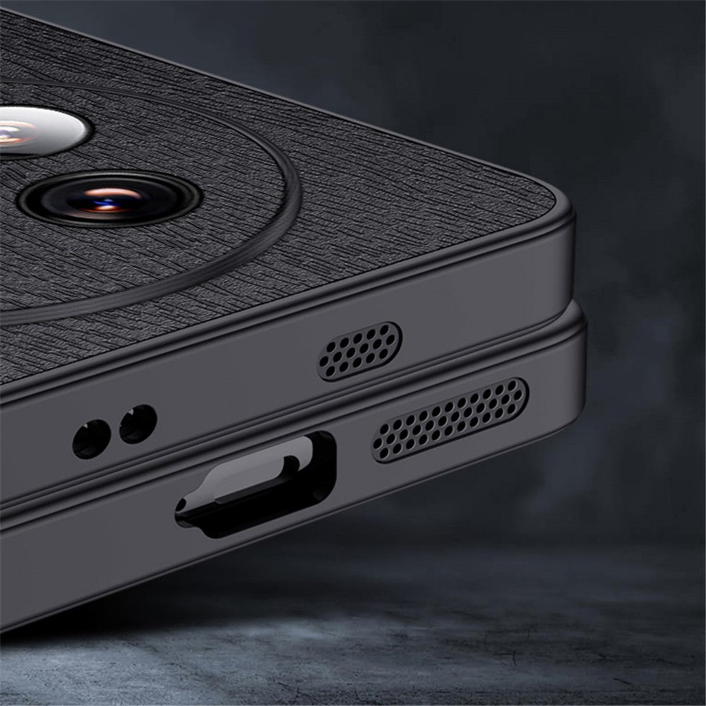 Xiaomi 14 Ultra-skal med PU-läderbeläggning av PC+TPU och trästruktur.