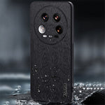 For Xiaomi 14 Ultra Case PU Leather Coated PC+TPU Back Phone Cover with Wood Texture