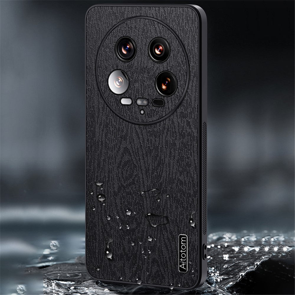 For Xiaomi 14 Ultra Case PU Leather Coated PC+TPU Back Phone Cover with Wood Texture