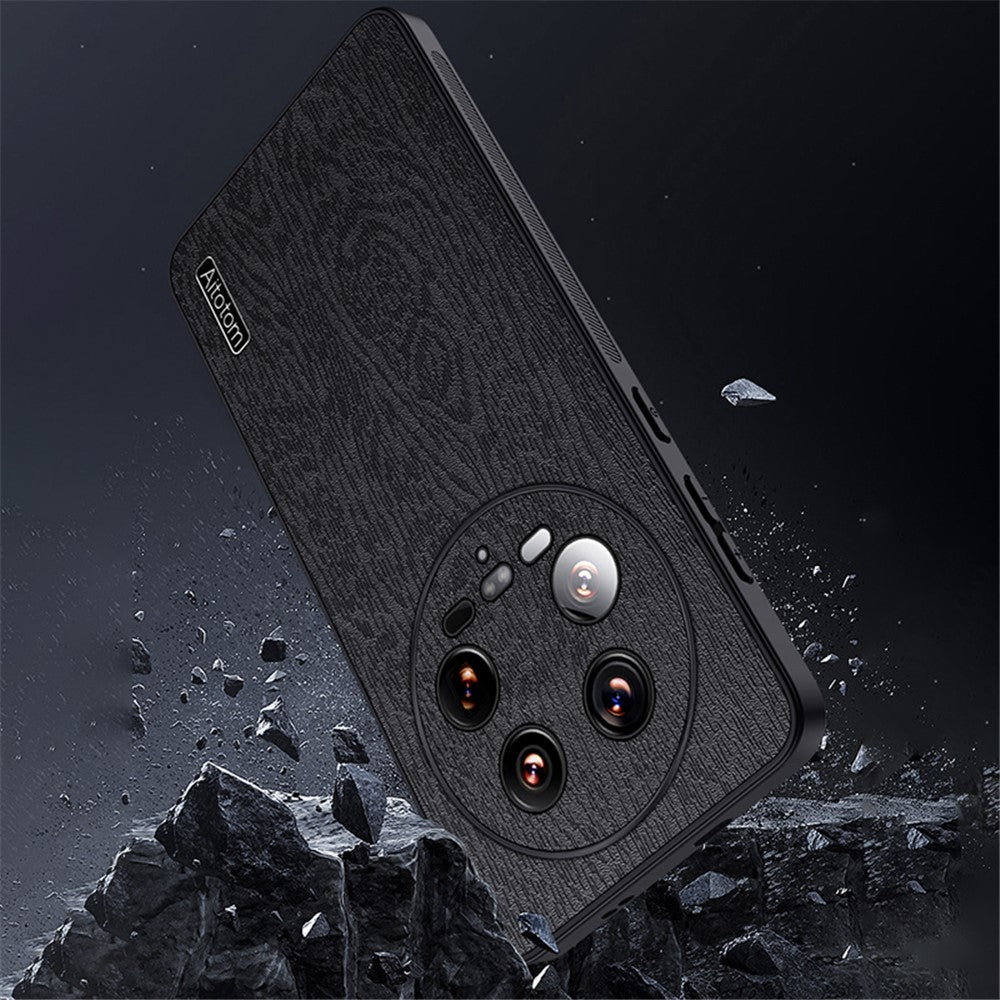 For Xiaomi 14 Ultra Case PU Leather Coated PC+TPU Back Phone Cover with Wood Texture