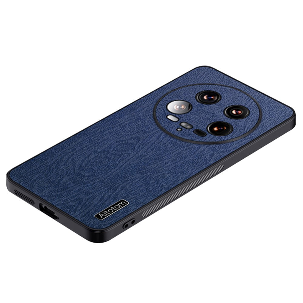 For Xiaomi 14 Ultra Case PU Leather Coated PC+TPU Back Phone Cover with Wood Texture