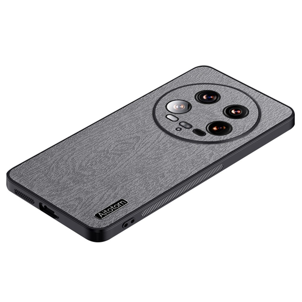 Xiaomi 14 Ultra-skal med PU-läderbeläggning av PC+TPU och trästruktur.
