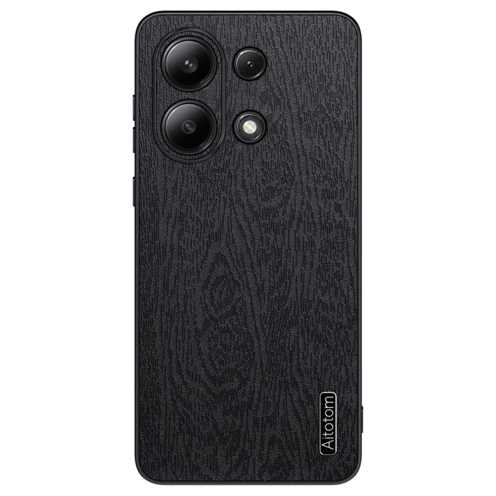 For Xiaomi Redmi Note 13 4G Case Wood Texture Leather Coated PC+TPU Phone Cover