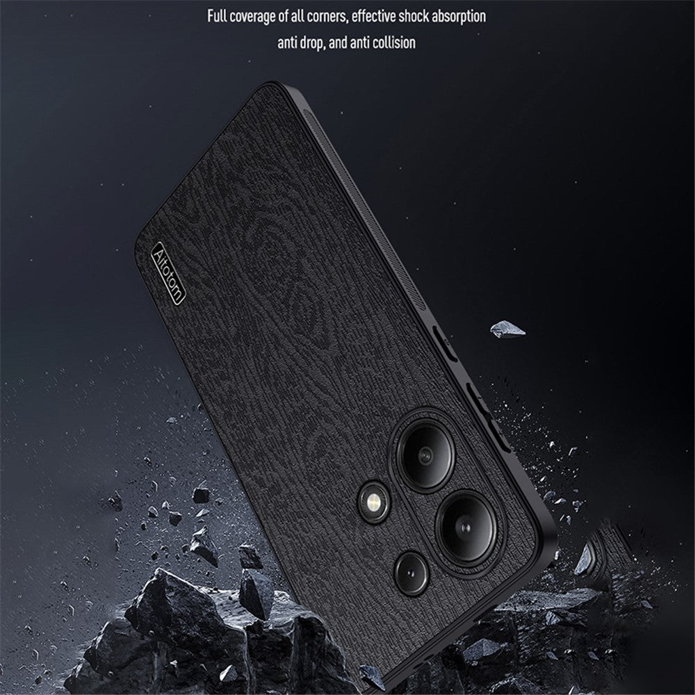 For Xiaomi Redmi Note 13 4G Case Wood Texture Leather Coated PC+TPU Phone Cover