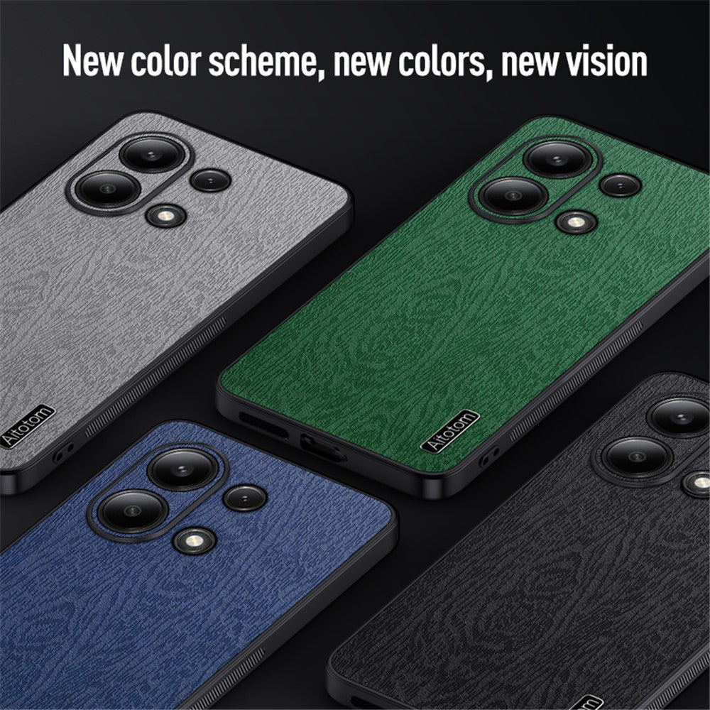 For Xiaomi Redmi Note 13 4G Case Wood Texture Leather Coated PC+TPU Phone Cover