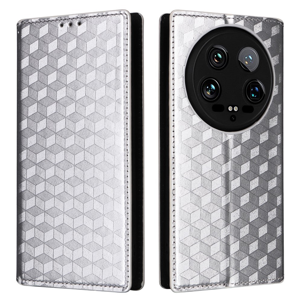 For Xiaomi 14 Ultra Leather Case Rhombus Imprinted Flip Stand Phone Protector